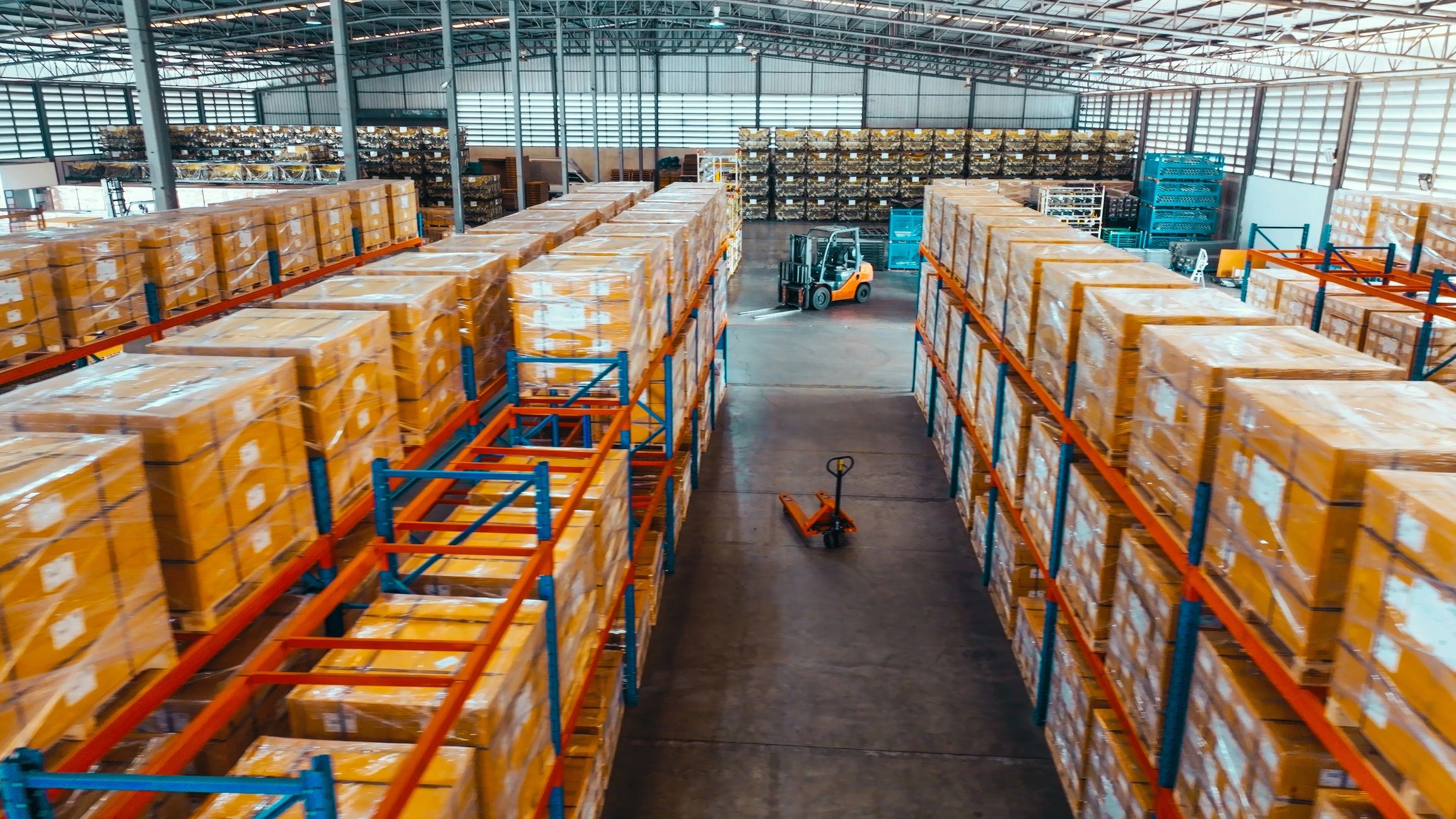 Warehouse shelving with boxed inventory